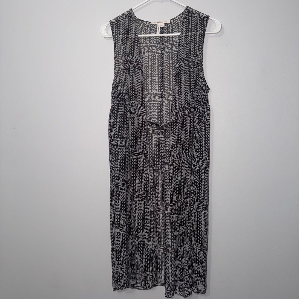 BCBGeneration Black & White Geometric Print Sleeveless Duster Vest Cardigan XXS